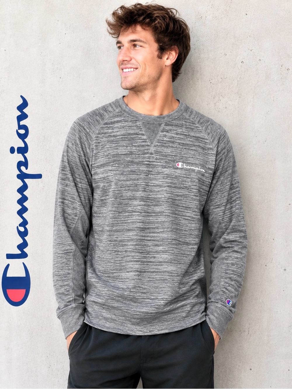 Champion Gray Marled Men’s Crewneck Longsleeve Shirt